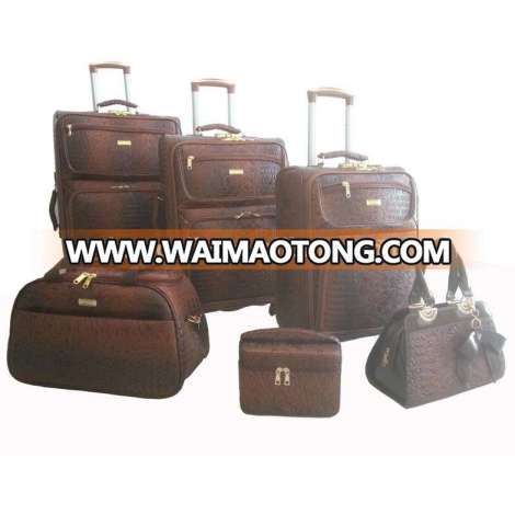 pu leather brown crocodile Suitcase Rolling Luggage Tote Bag Set